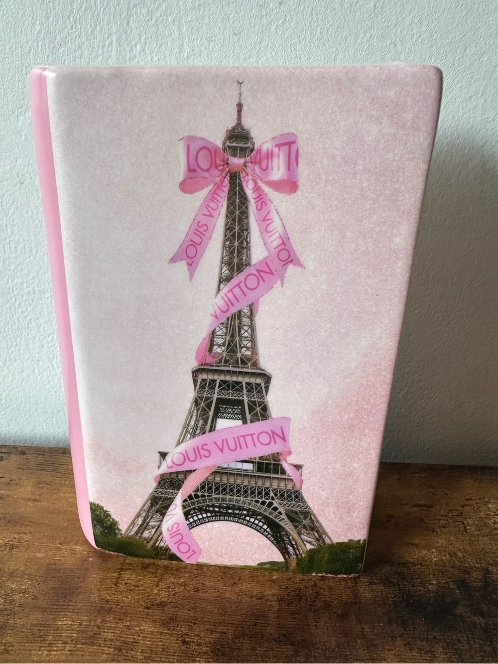 Luxury Designer Home Decor Flower Vase Ceramic Book Style Pink with Eiffel Tower